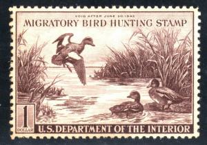 U.S. Scott #RW9 $1 Duck Stamp - Mint Single