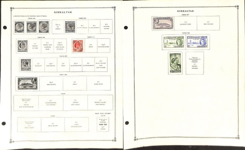 Gibralter Stamp Collection on 14 Scott Pages, 1886-1966 (BG)