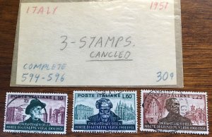 1951 Italy 594-596 3 Stamps Cancelled Morte Giuseppe Verdi 1901-1951