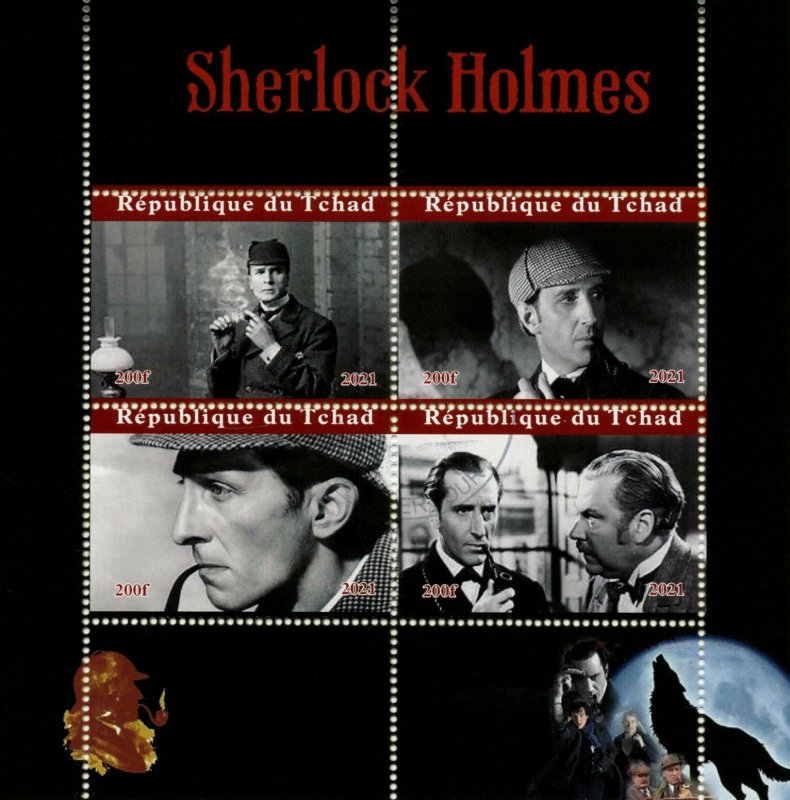 Chad 2021 CTO Film Stamps Sherlock Holmes Movies Basil Rathbone 4v M/S I 