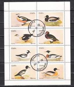 Staffa Scotland Local, 1972 issue. Ducks sheet of 8. Canceled. ^