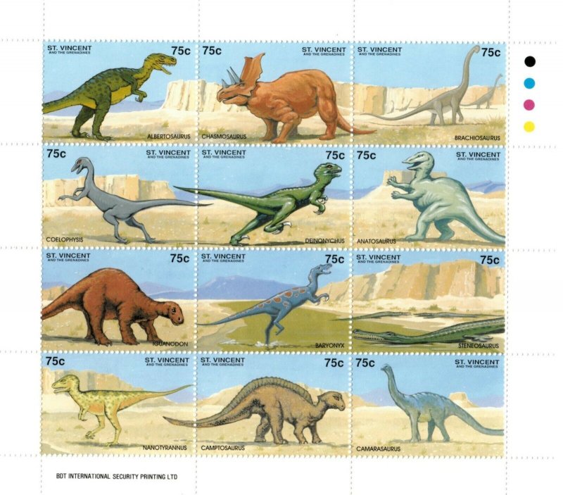 St. Vincent 1994 - SC# 2050 Dinosaurs, Prehistoric - Sheet of 12 Stamps - MNH