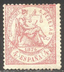 SPAIN #209 SCARCE Mint w/ Cert - 1874 4p Rose
