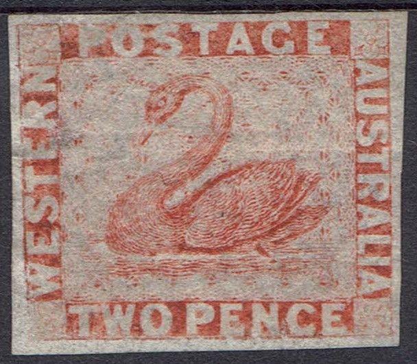 WESTERN AUSTRALIA 1860 SWAN 2D IMPERF NO GUM 