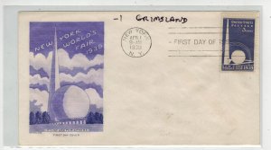 1939 NEW YORK WORLD'S FAIR FDC 853-1 GRIMSLAND TRYLON & PERISPHERE