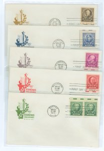 US 869-873 1940 Educators (part of the famous American series) set of five on five first day covers with matching House of Farnu