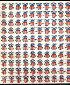 Vintage US Patriotic Poster Stamp I Am An American Eagle Shield Full Sheet/100