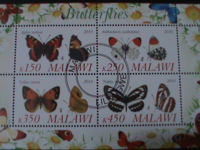 ​MALAWI-2010-PROMOTE-LOVELY BUTTERFLIES-CTO-SHEET-EST.$10 VERY FINE LAST ONE