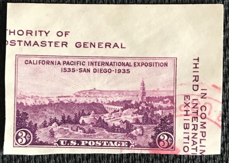 US #778b Used Imperf Single San Diego Expo SCV $.30