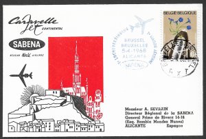 BELGIUM FFC 1968 FFC SABENA First Flight Cover to ALICANTE SPAIN