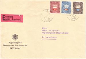Liechtenstein 1967 Officials on Official Special Delivery Cover