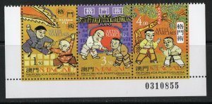 Thematic stamps MACAO 1997 MARTIAL ARTS strip of 3 1018a mint