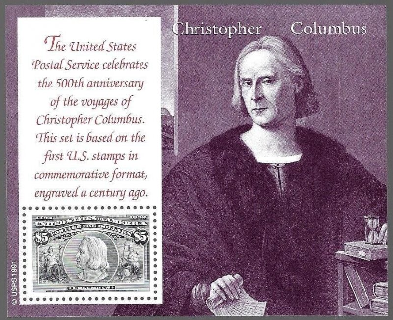 US  2624 - 2629, MNH Souvenir Sheets of the Columbian Voyages.