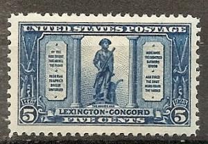 US  619 MNH 1925 5c dk  blue Lexington-Concord CV $32.50