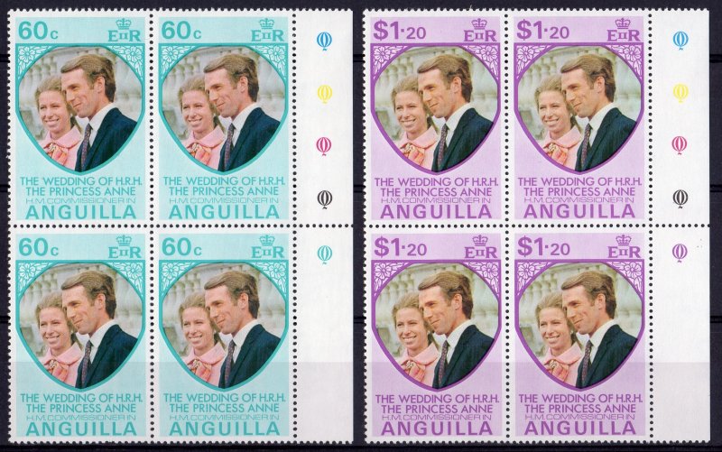 Anguilla 1973 Sc#179/180 PRINCESS ANNE'S WEDDING BLOCK OF 4 MNH