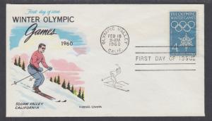 US Mel 1146-11 FDC. 1960 4c Winter Olympic Games, Fluegel Color Cachet, VF