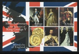 ST. VINCENT GRE 100th ACCESSION ANNIVERSARY KING GEORGE V  IMPERF SHEET MINT NH