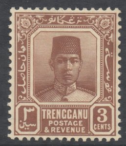 Malaya Trengganu Scott 23 - SG29, 1921 Sultan 3c Brown MH*