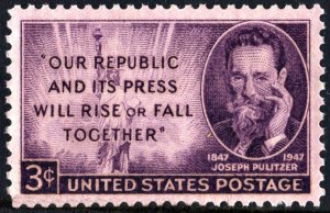 SC#946 3¢ Joseph Pulitzer Single (1947) MNH