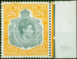 Bermuda 1950 12s6d Grey & Pale Orange SG120e P.13 Good MNH