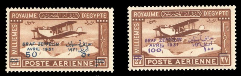 Egypt #C3-4 Cat$180, 1931 Zeppelin, set of two, very lightly hinged