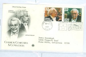 US 3158-3159 1997 32c Classical composers FDC, Stokowski and Fiedler, postal commemorative Society cachet.