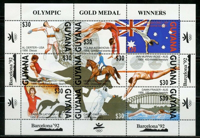 GUYANA SCOTT #2395a & 2397  BARCELONA OLYMPIC GAMES WINNERS SHEETS MINT NH  