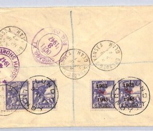 GB LOCALS LUNDY 1943 OVERPRINTS Cover USA via WALES Swansea Registered 1947 YA77