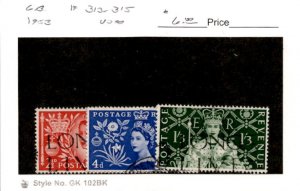 Great Britain, Postage Stamp, #313-315 Used, 1953 Queen Elizabeth (AY)