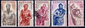 Spain, 1962, Wood Carvings by Alonso Berruguete, sc#1116-1120, used