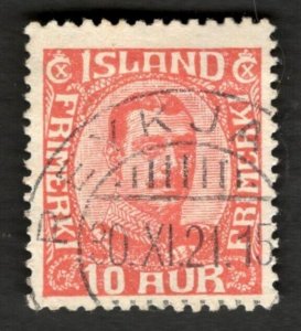 1920 Iceland Island Sc #115 / 10 Aur - King Christian X - Used stamp CDS Cv$13