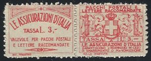 1926 Italia Assicurativi Lire 3 rosso MNH Sassone n. 6