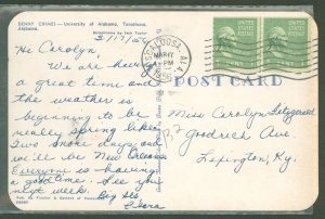 US 839 1956 late usage of the 1c washington (prexy) coil line pair paying the 2c domestic post card fee