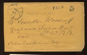 CSA Chester CH South Carolina Stampless 'PAID 5' Cover CSA CV $200 LV6696