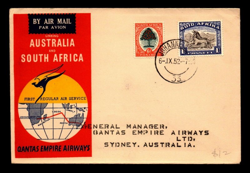 South Africa 1952 FFC to Australia - L7621