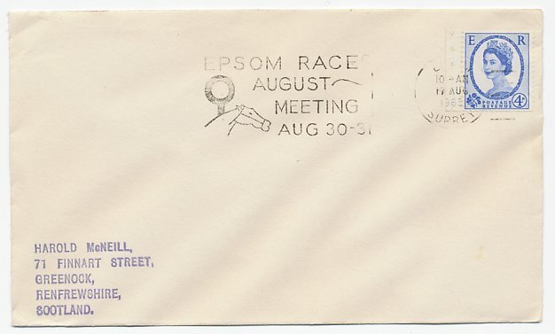Cover / Postmark GB / UK 1965 Horse racing - Epsom Race