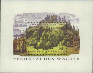 Austria #1319, Complete Set Souvenir Sheet, 1985, Trees, Never Hinged