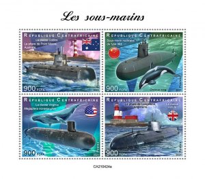 C A R - 2021 - Submarines - Perf 4v Sheet - Mint Never Hinged