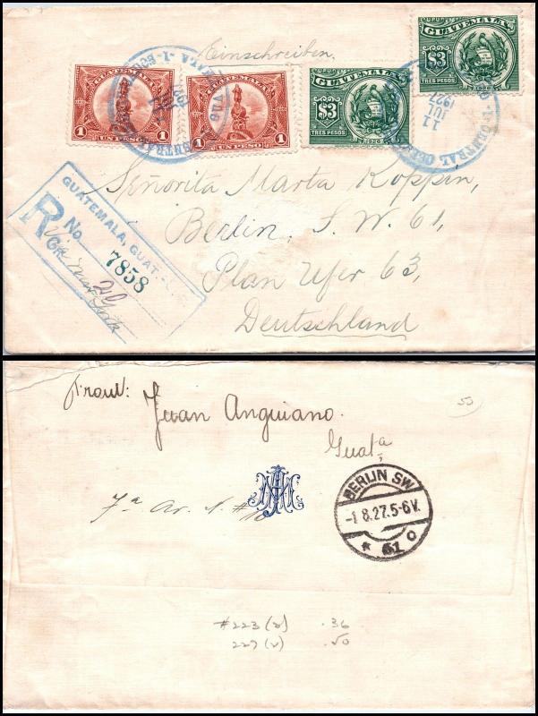 Goldpath: Guatemala registered cover 1927, to Germany  _CV23_P12