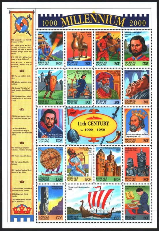 Togo. 1999. Small sheet 2906-22. Millennium, Yaroslav the Wise, Vikings, conq...