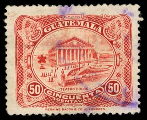 GUATEMALA Sc 212 VF/USED - 1924 50c red - Columbus Theater