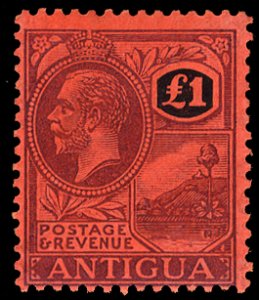 Antigua #64 (SG 61) Cat£275, 1922 George V, £1 violet and black, hinged