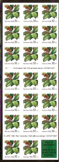 #3177 Christmas Holly Convertible Booklet Pane NH