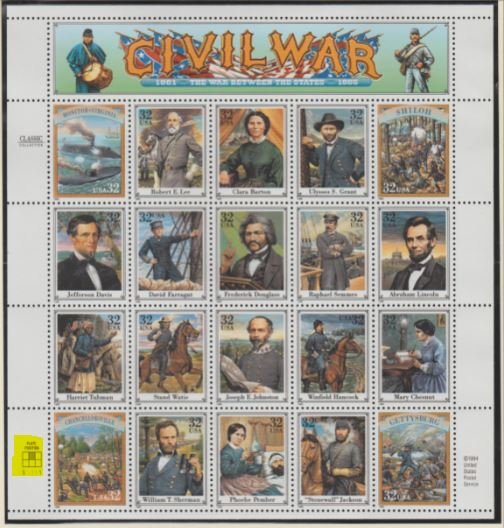 U.S. Scott #2975 Civil War Stamps - Mint NH Sheet - Highlighted UM Plate