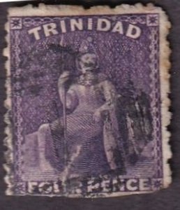 Trinidad 50 (used, damaged bottom edge, toning) 4p Britannia, lilac (1864)