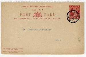 Lagos 1893 1d+1d postal reply card used locally