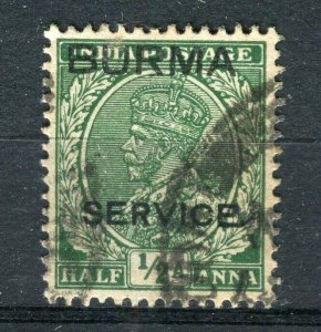 BURMA; 1937 early GV SERVICE issue fine used 1/2a. value