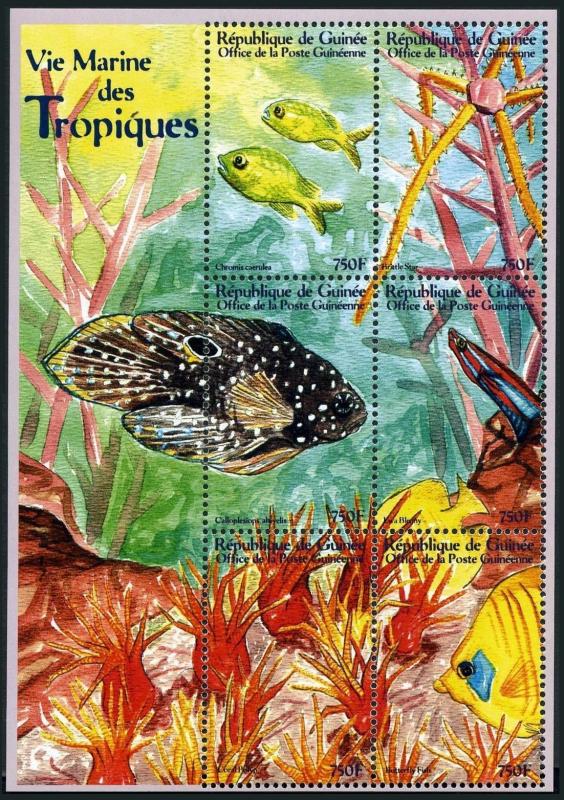 Guinea 1876 af,1878 sheets,MNH. Marine Life 2000.Fish,Corals,Butterfly-fish,