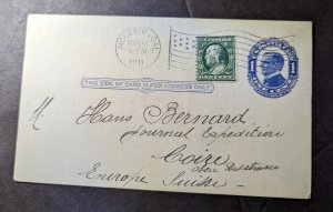 1911 USA Postcard Cover Modesto CA to Caire Switzerland