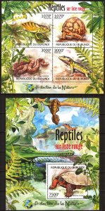 Burundi 2012 Reptiles of Red List Turtles Snakes Lizards Sheet + S/S MNH